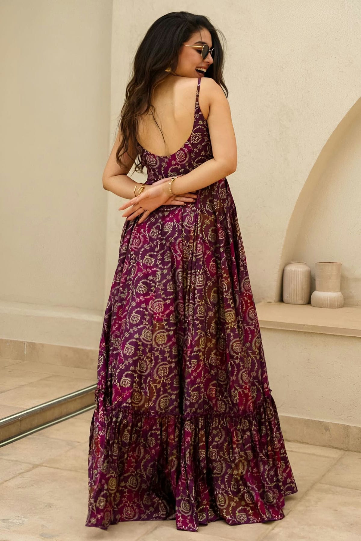 Wine Colour Rayon Fabric Stitched Gown VSGW1112356