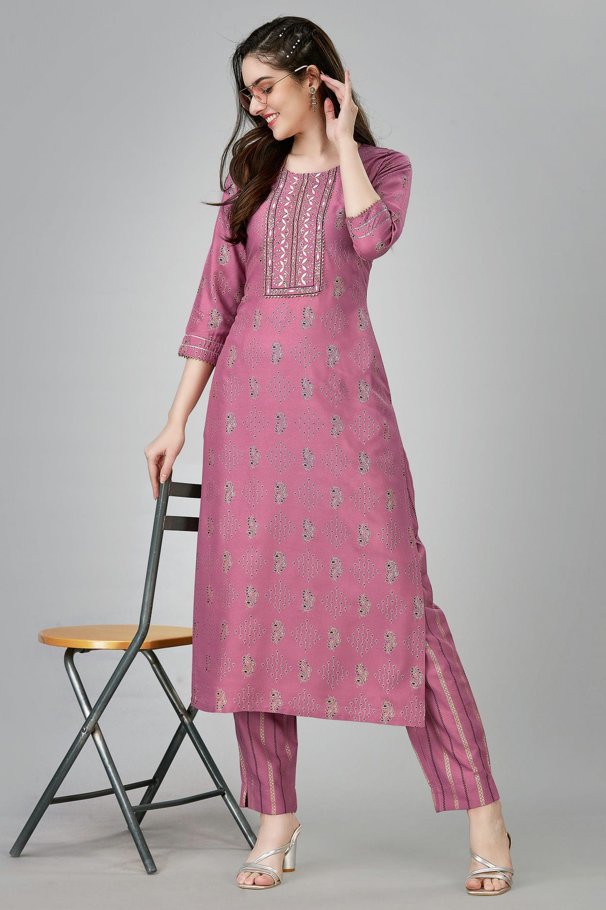 Wine Colour Rayon Kurta And Pant Set