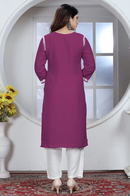 Wine Colour Rayon Kurta And Pant Set VSKR1111338