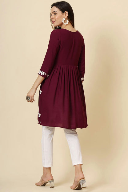 Wine Colour Rayon Kurti VSKR1111295