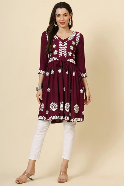 Wine Colour Rayon Kurti