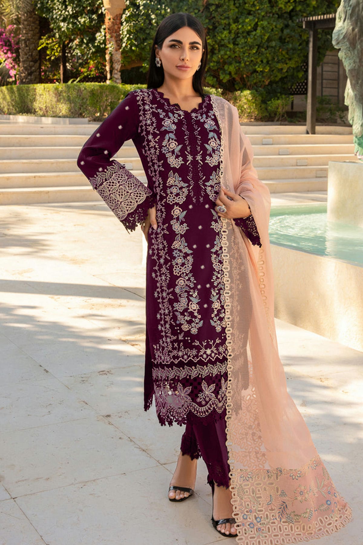 Wine Colour Rayon Semi Stitched Pakistani Suit