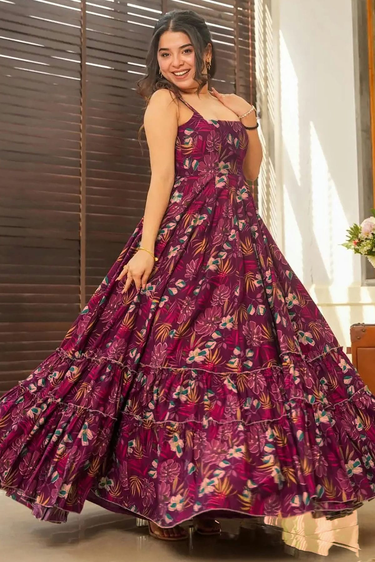 Wine Colour Rayon Stitched Gown VSGW1112304