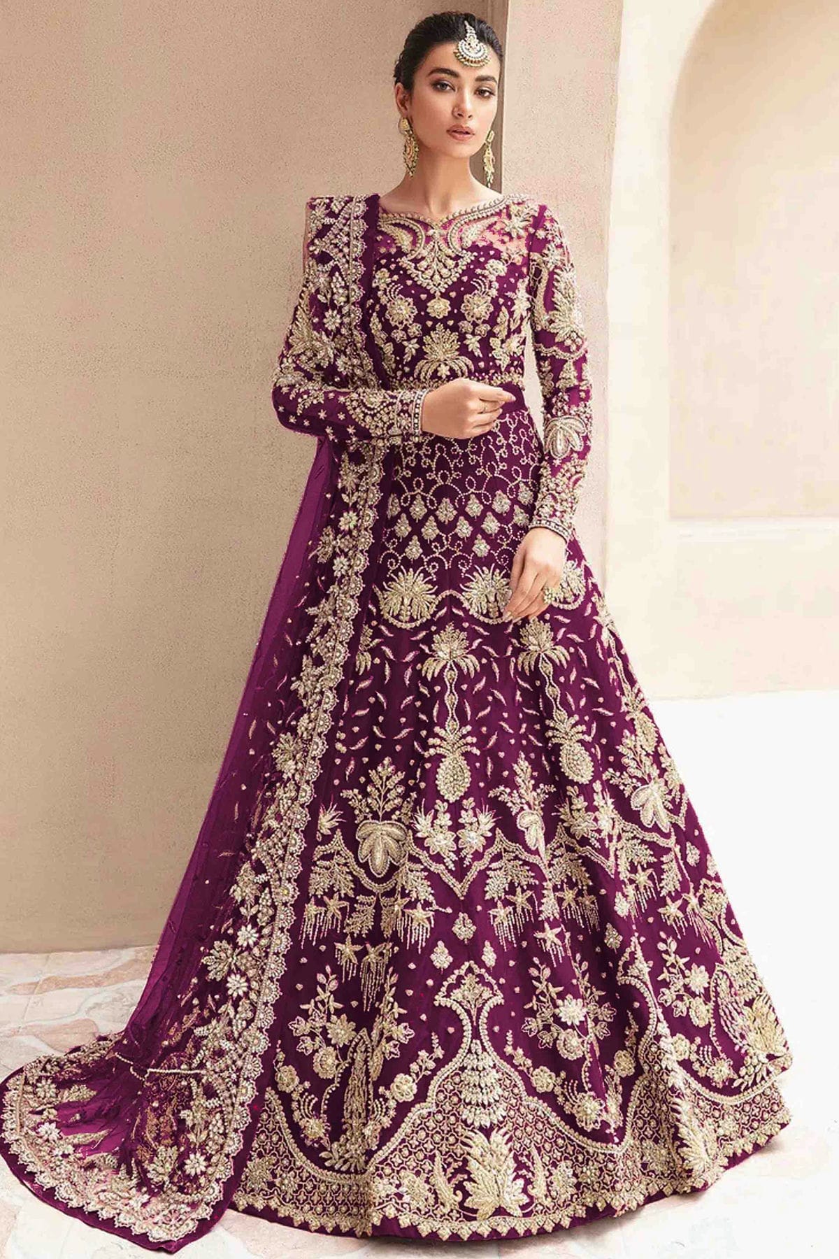 Wine Colour Semi Stitched Butterfly Net Anarkali Suit VSSM1140700