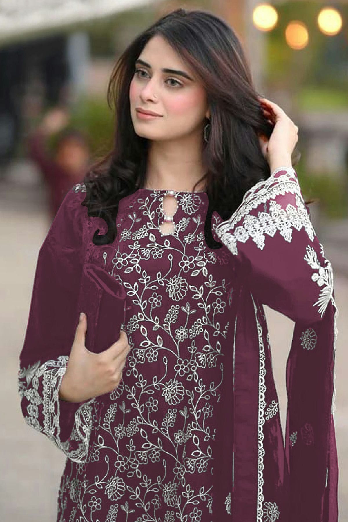 Wine Colour Semi Stitched Faux Georgette Pakistani Suit