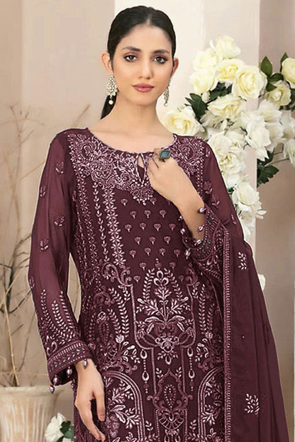 Wine Colour Semi Stitched Faux Georgette Pakistani Suit VSSM1140691