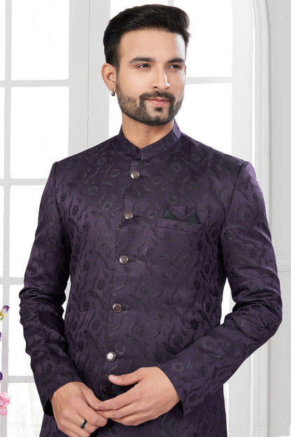 Wine Colour Silk Dupion Sherwani VSSH1040624