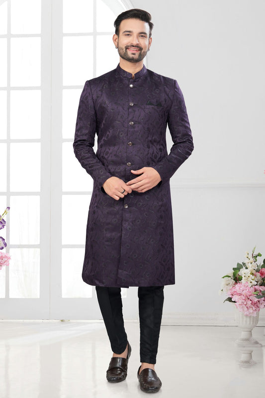 Wine Colour Silk Dupion Sherwani