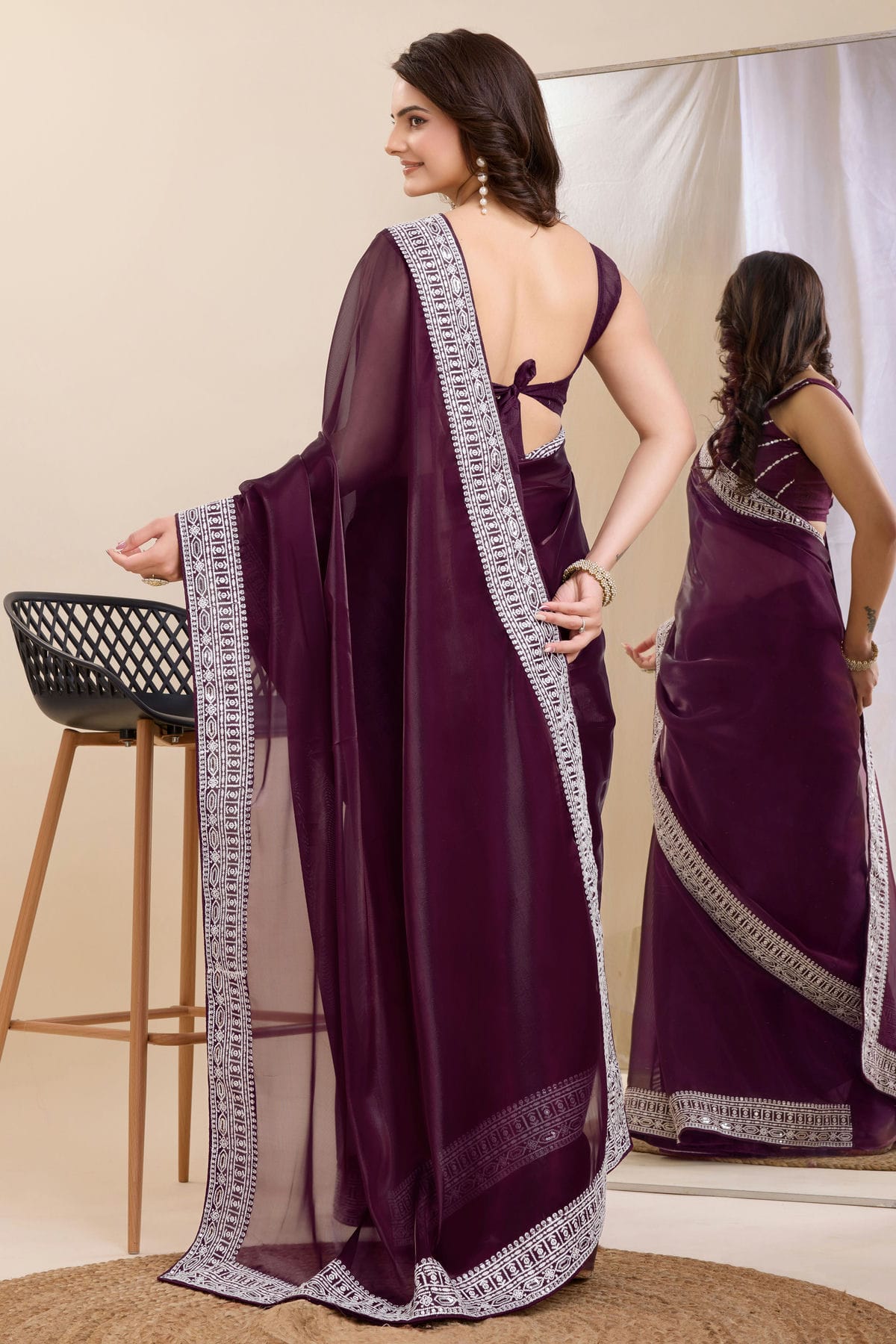 Wine Colour Silk Saree