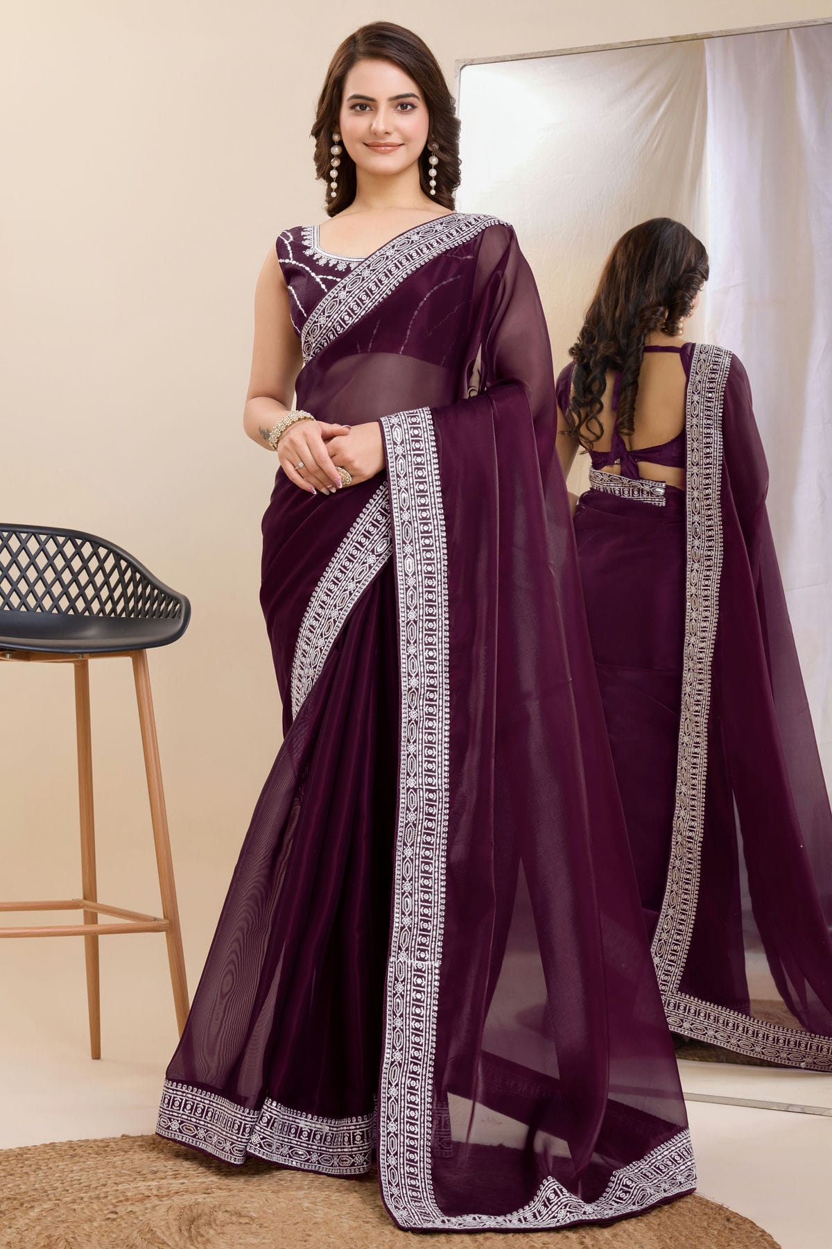 Wine Colour Silk Saree