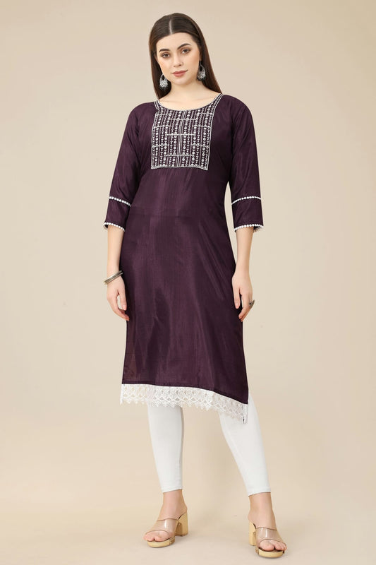 Wine Colour Soft Silk Kurti