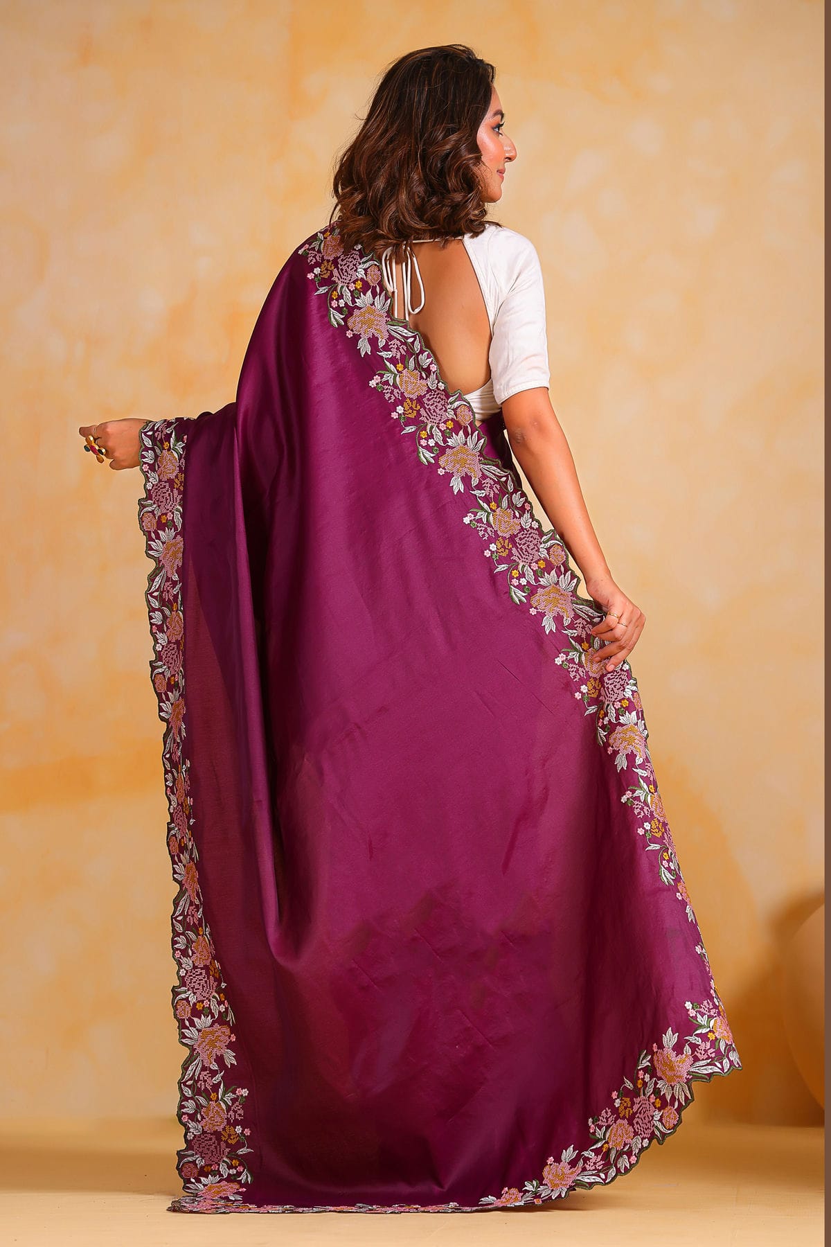 Wine Colour Tussar Silk Saree