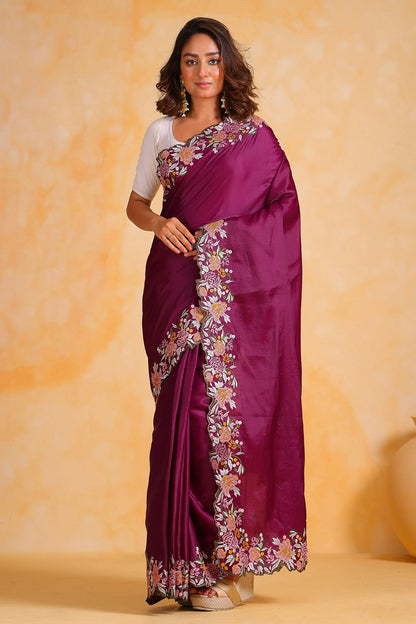 Wine Colour Tussar Silk Saree