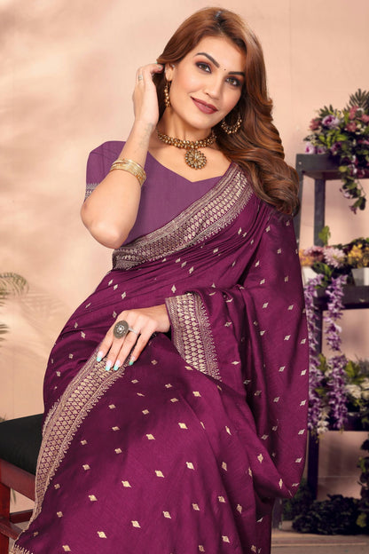 Wine Colour Vichitra Bloming Designer Saree VSSD1091158