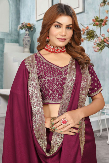 Wine Colour Vichitra Bloming Designer Saree VSSD1091225