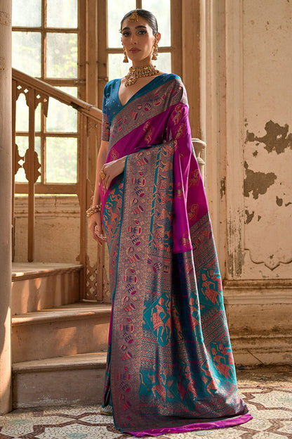 Wine Colour Woven Work Banarasi Silk Saree VSSD1260012