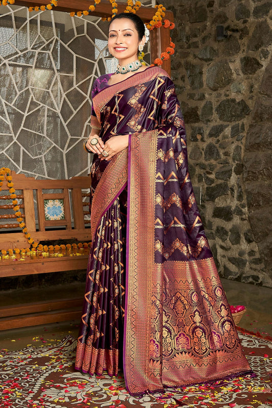 Wine Colour Woven Work Silk Saree