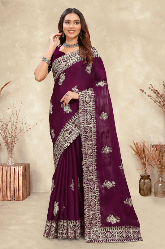 Wine Colour Crepe Silk Saree