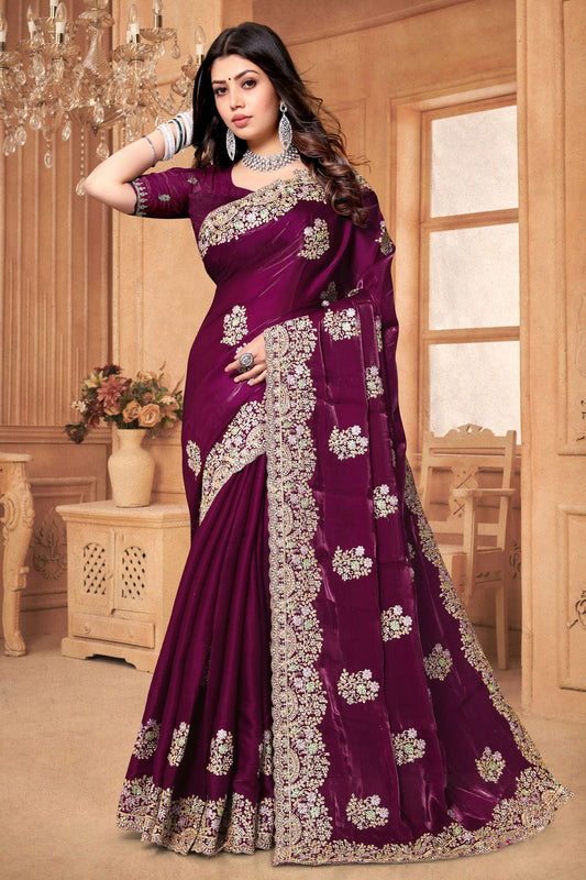 Wine Colour Crepe Silk Saree