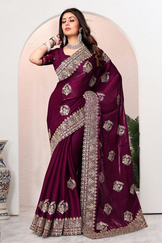 Wine Colour Crepe Silk Saree