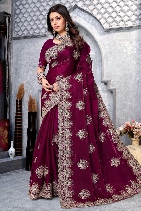 Wine Colour Crepe Silk Saree