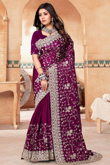 Wine Colour Crepe Silk Saree