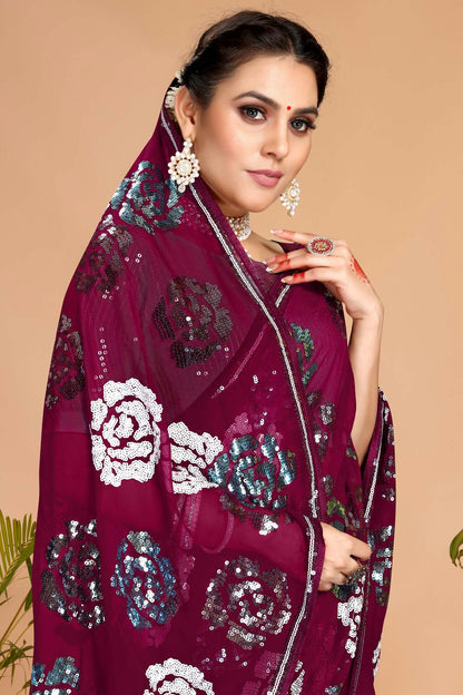 Wine Colour Georgette Saree