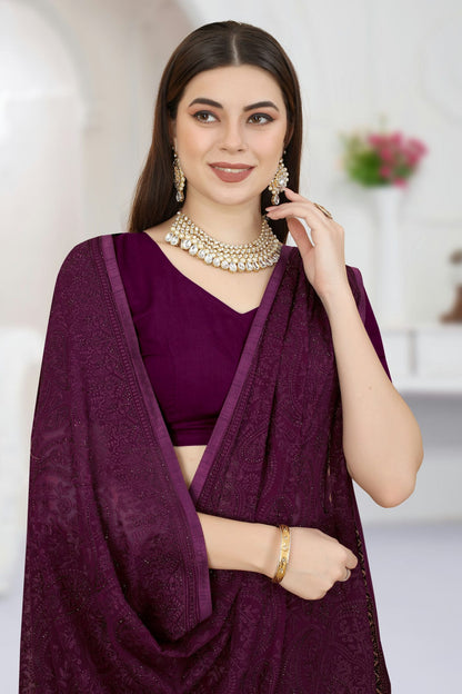 Wine Colour Georgette Saree