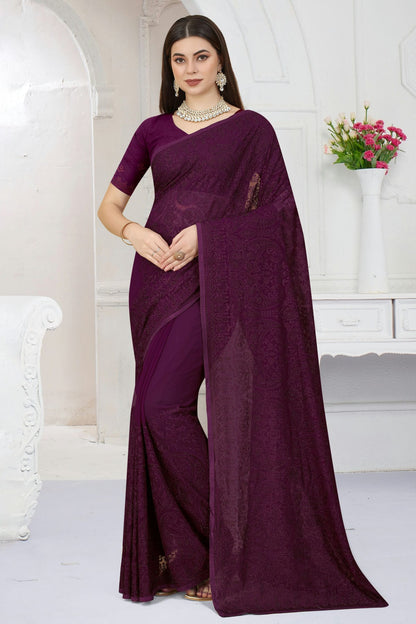 Wine Colour Georgette Saree