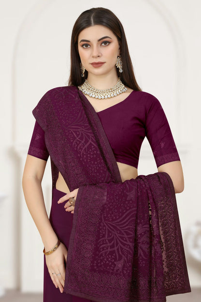 Wine Colour Georgette Saree