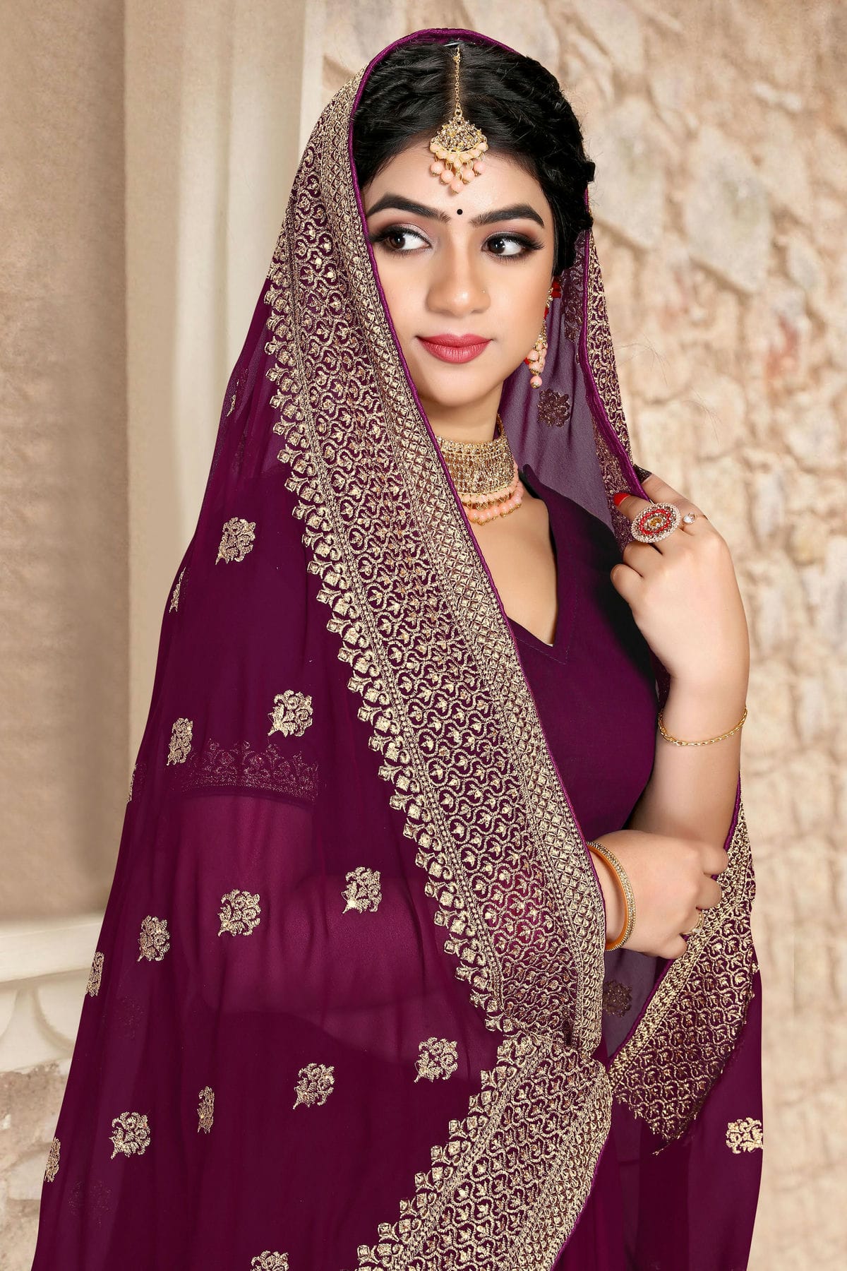 Wine Colour Georgette Saree