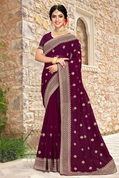 Wine Colour Georgette Saree