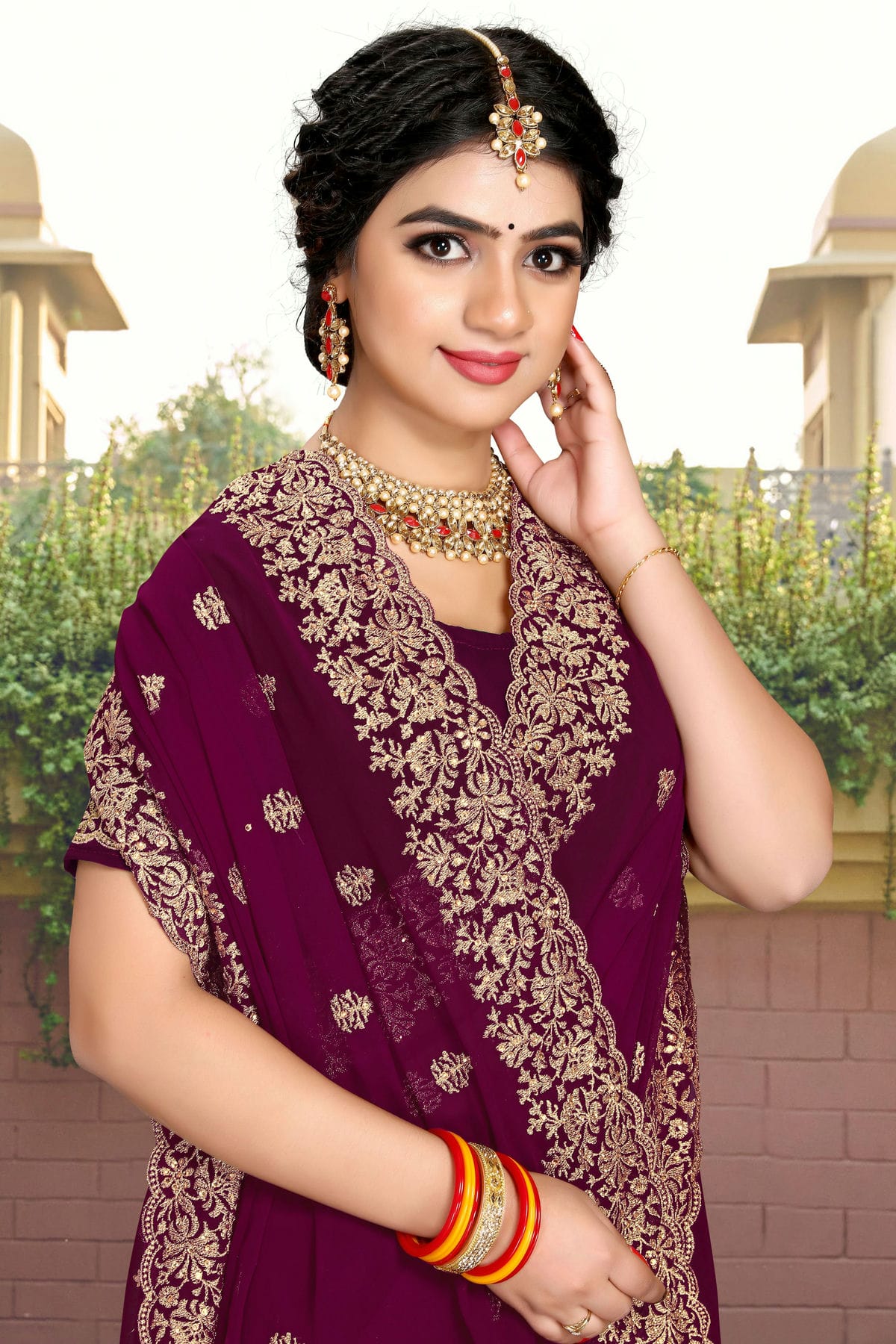 Wine Colour Georgette Saree