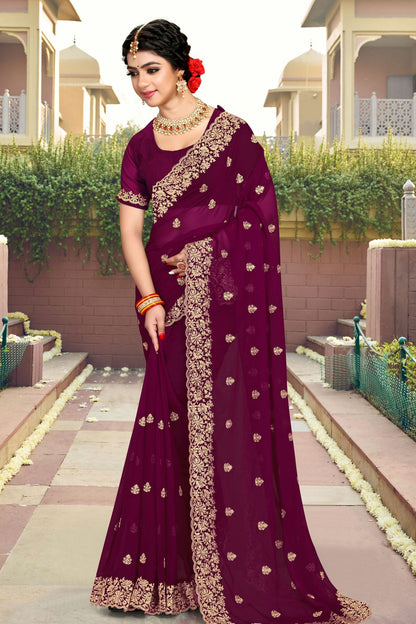 Wine Colour Georgette Saree