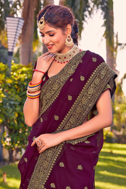 Wine Colour Georgette Saree