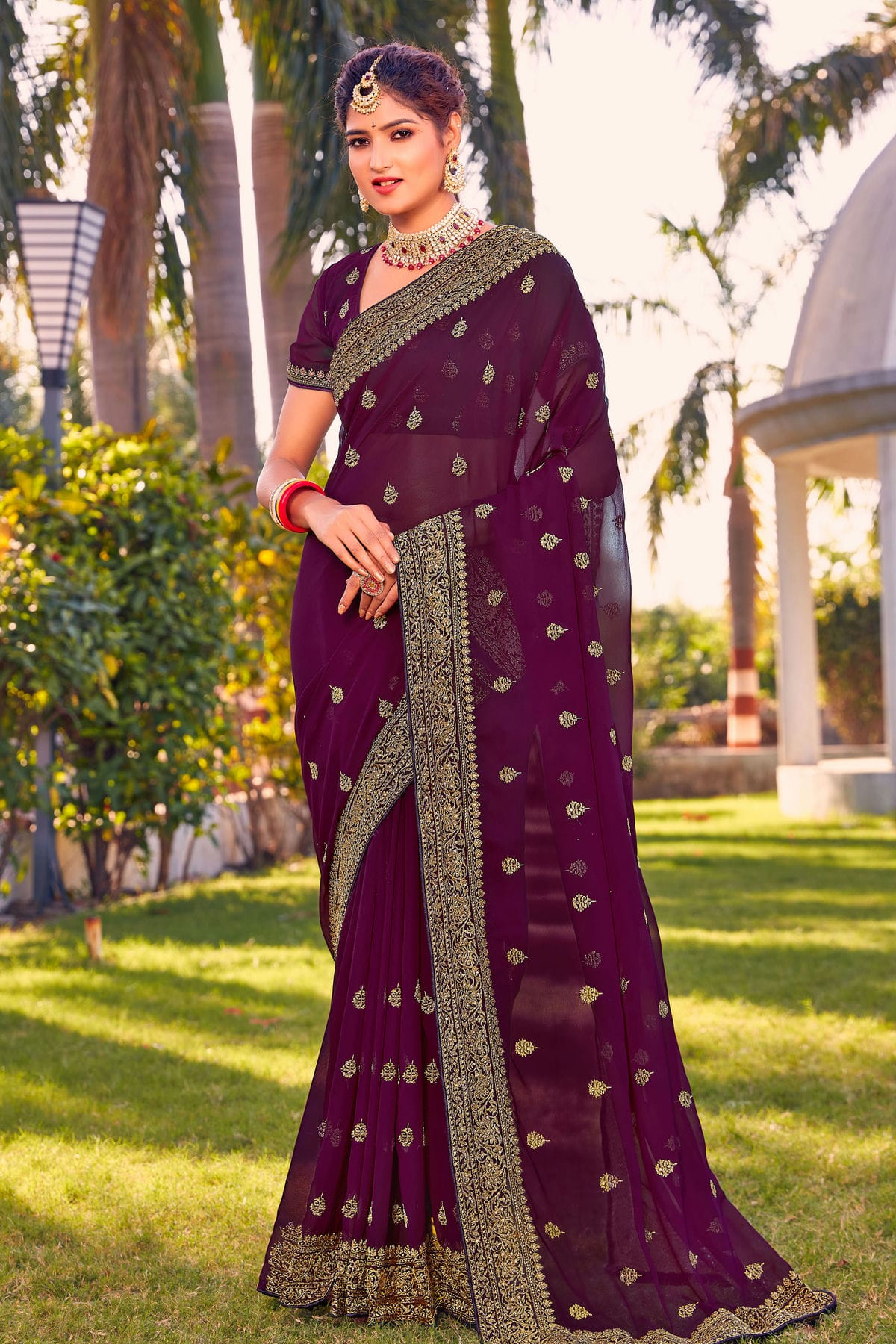 Wine Colour Georgette Saree