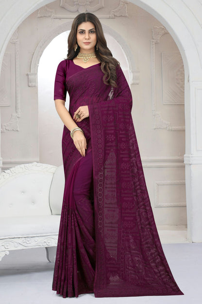 Wine Colour Georgette Saree