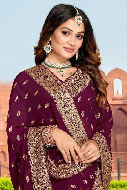 Wine Colour Georgette Saree