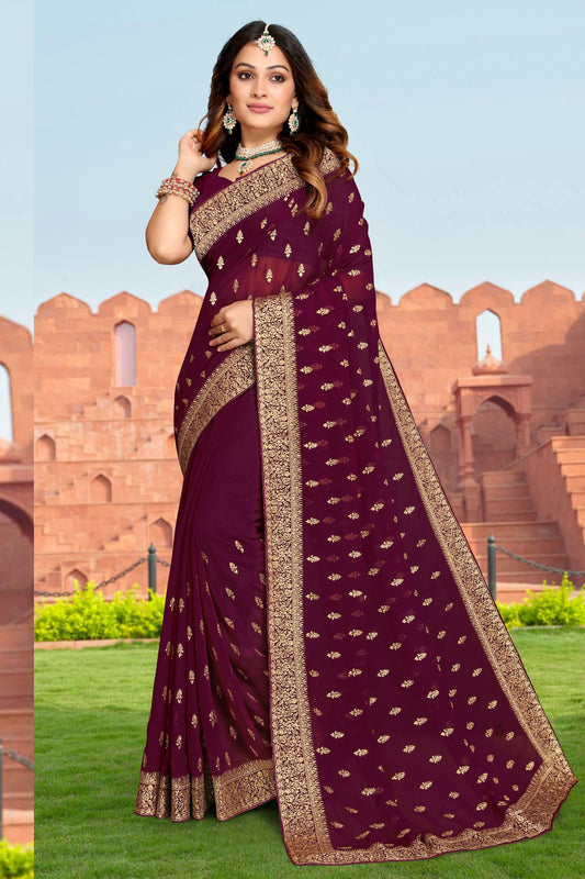 Wine Colour Georgette Saree