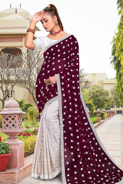 Wine Colour Georgette Saree