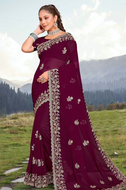 Wine Colour Georgette Saree