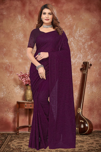 Wine Colour Georgette Saree