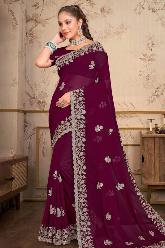 Wine Colour Georgette Saree