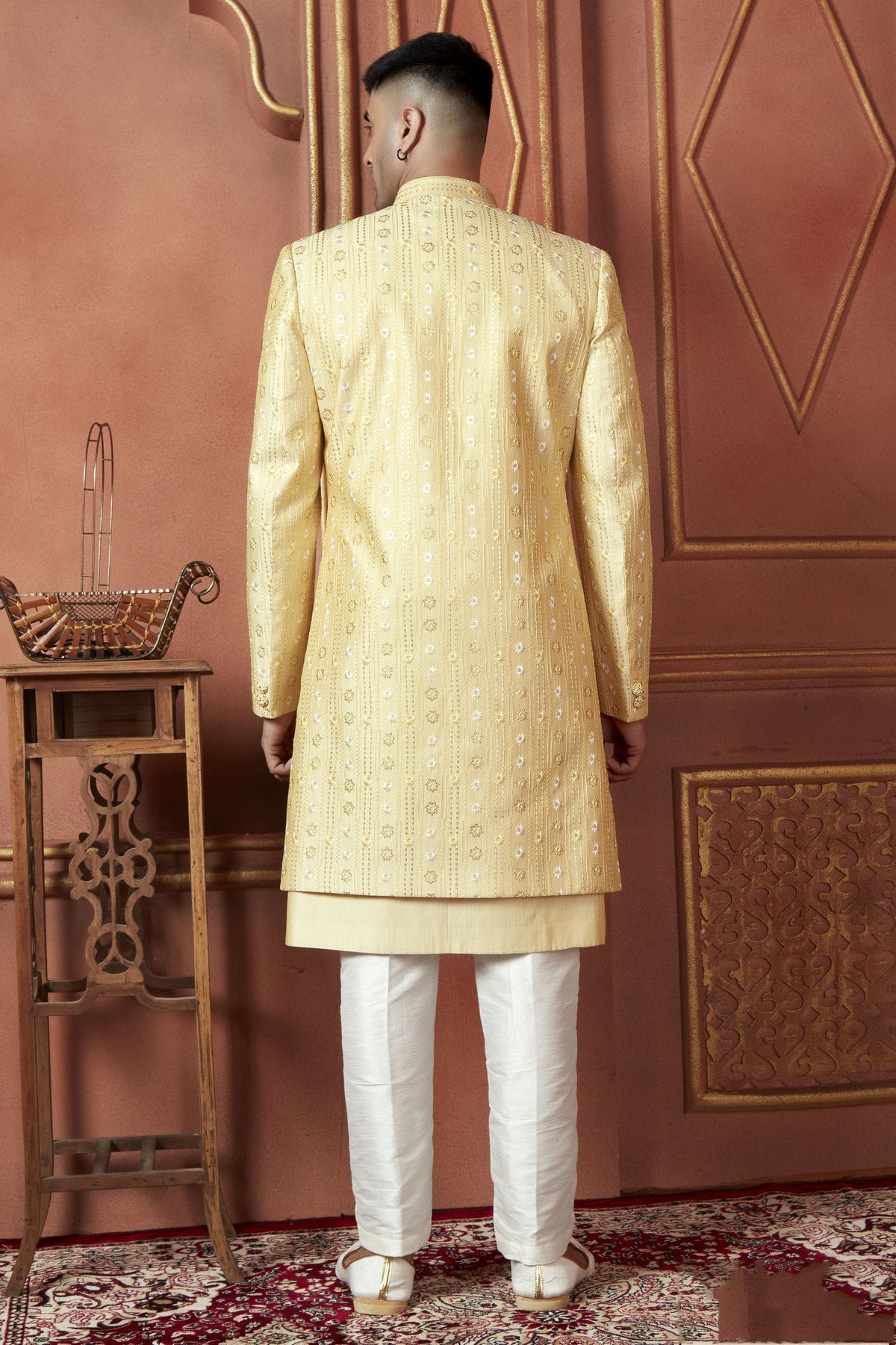 Yellow Colour Art Silk Indowestern Sherwani With Aligadhi Pant VSSH1230091