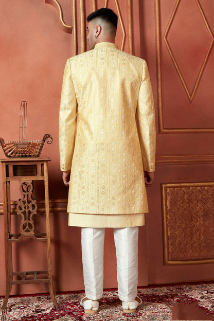 Yellow Colour Art Silk Indowestern Sherwani With Aligadhi Pant VSSH1230091