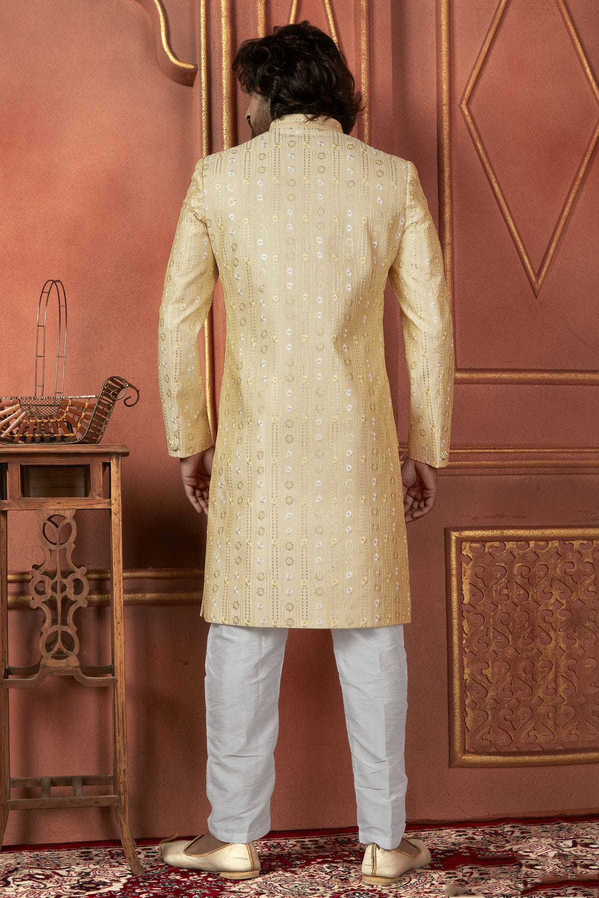 Yellow Colour Art Silk Indowestern Sherwani With Aligadhi Pant VSSH1230096