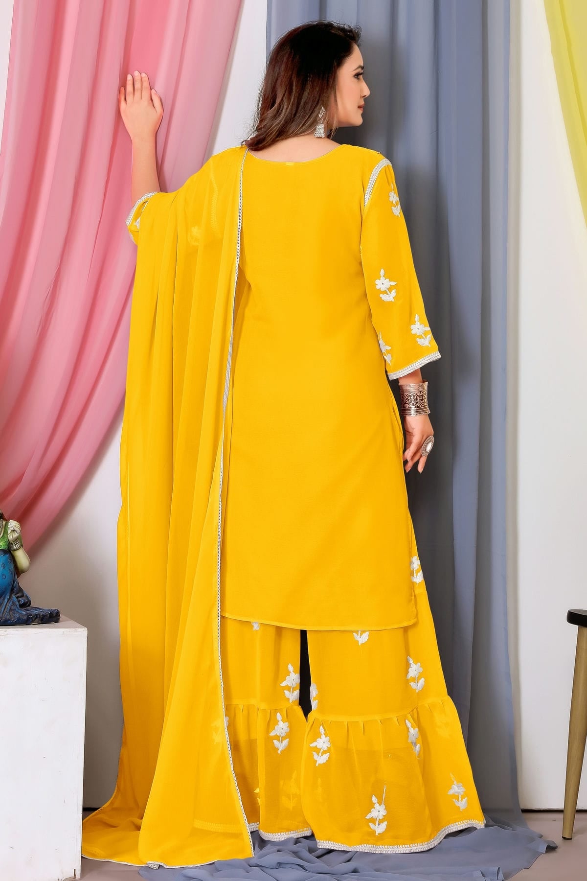 Yellow Colour Bamber Georgette Sharara Suit