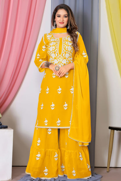 Yellow Colour Bamber Georgette Sharara Suit