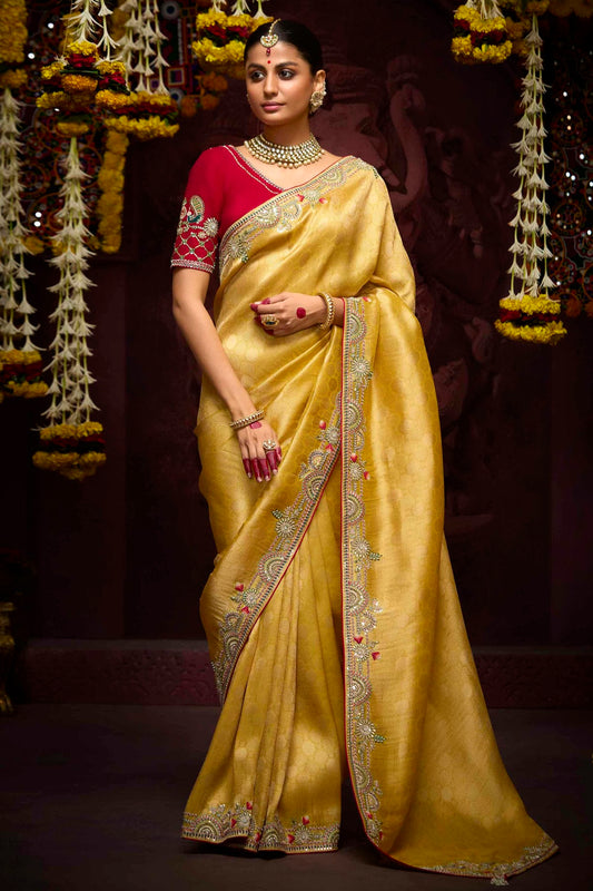 Yellow Colour Banarasi Kanjivram Designer Saree