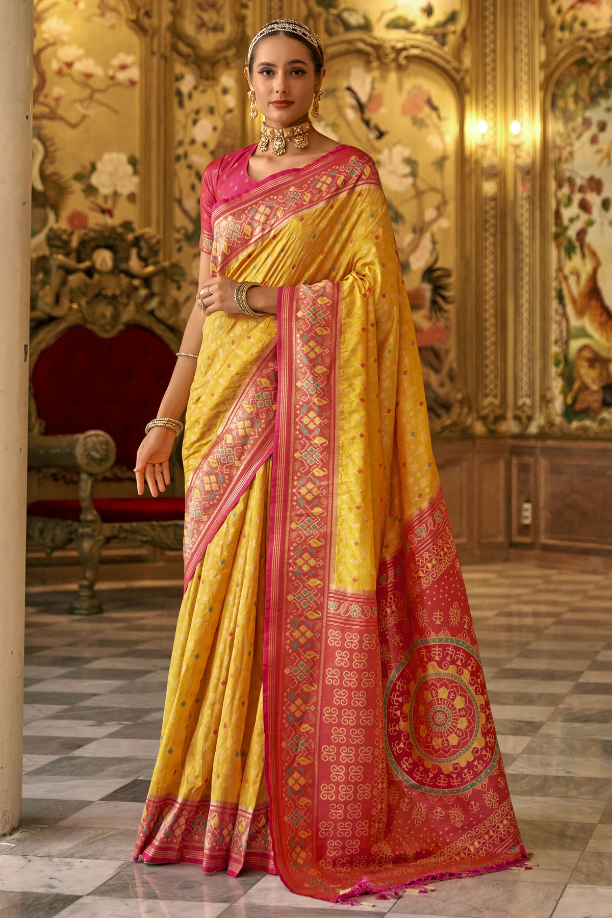 Yellow Colour Banarasi Silk Saree